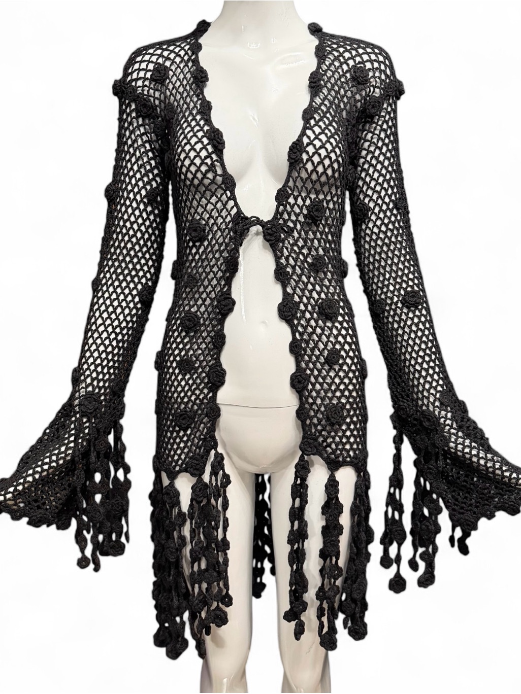 Vintage Moschino Cheap & Chic Black Crochet Floral Appliqu Cardigan Sweater